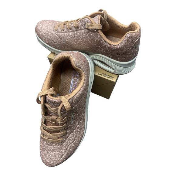 NWOT SKECHERS 9.5 AIR UNO GLITTER BOMB ROSE GOLD MEMORY FOAM SNEAKERS WOMEN - Picture 1 of 13